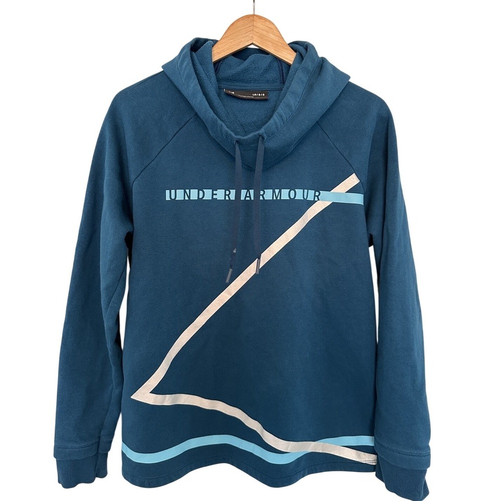 Under Armour Hoodie Women Large Blue Excellent Loose Fit Fleece Graphic 1318365